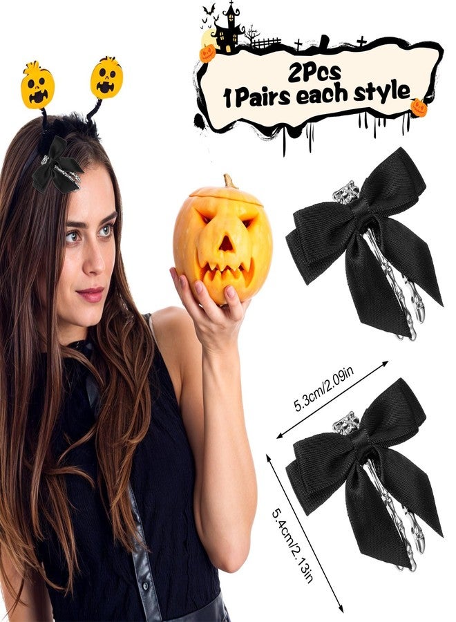 Matwsec 2 Pcs Skeleton Hand Hair Clips with Bow Halloween Hair Clips Goth Skull Hair Emo Hairpins Cute Skull Claw Hairpins for Girls Halloween Accessories for Women Party Cosplay Decoration - Image 2